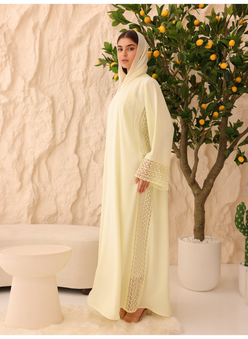 IKKXA Sunrise Lace Abaya ABY1228 Yellow - Image 1